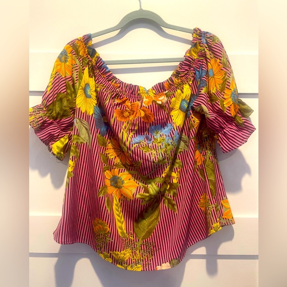 Off or on the shoulder blouse in pink multi color fabric Size XL - Picture 1 of 6